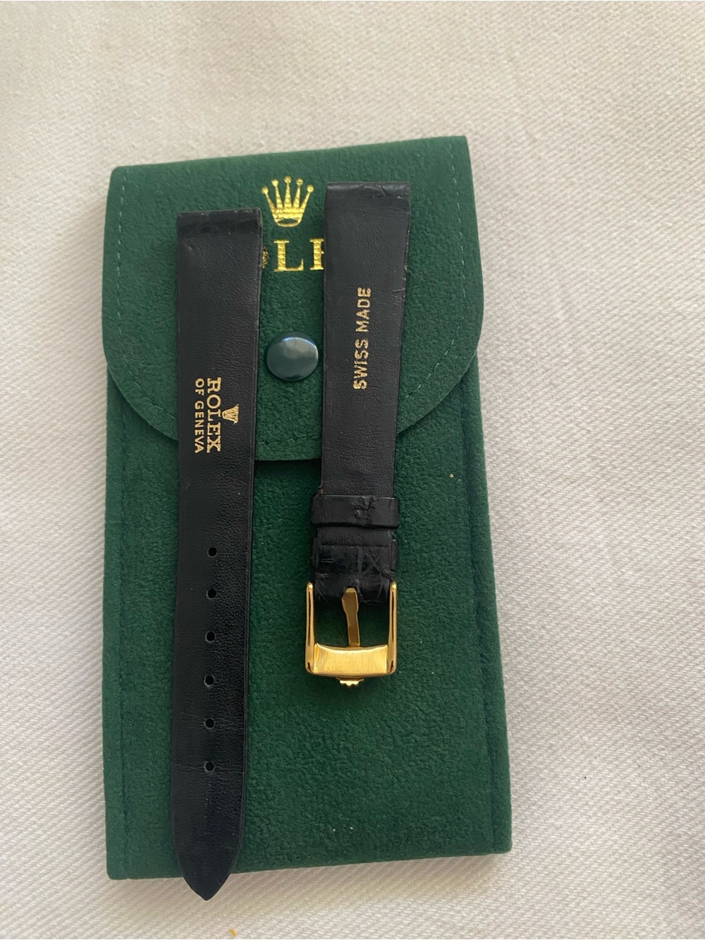 Vintage Rolex Black Crocodile Leather Watch Strap with Gold Buckle 16mm - Picture 3 of 7